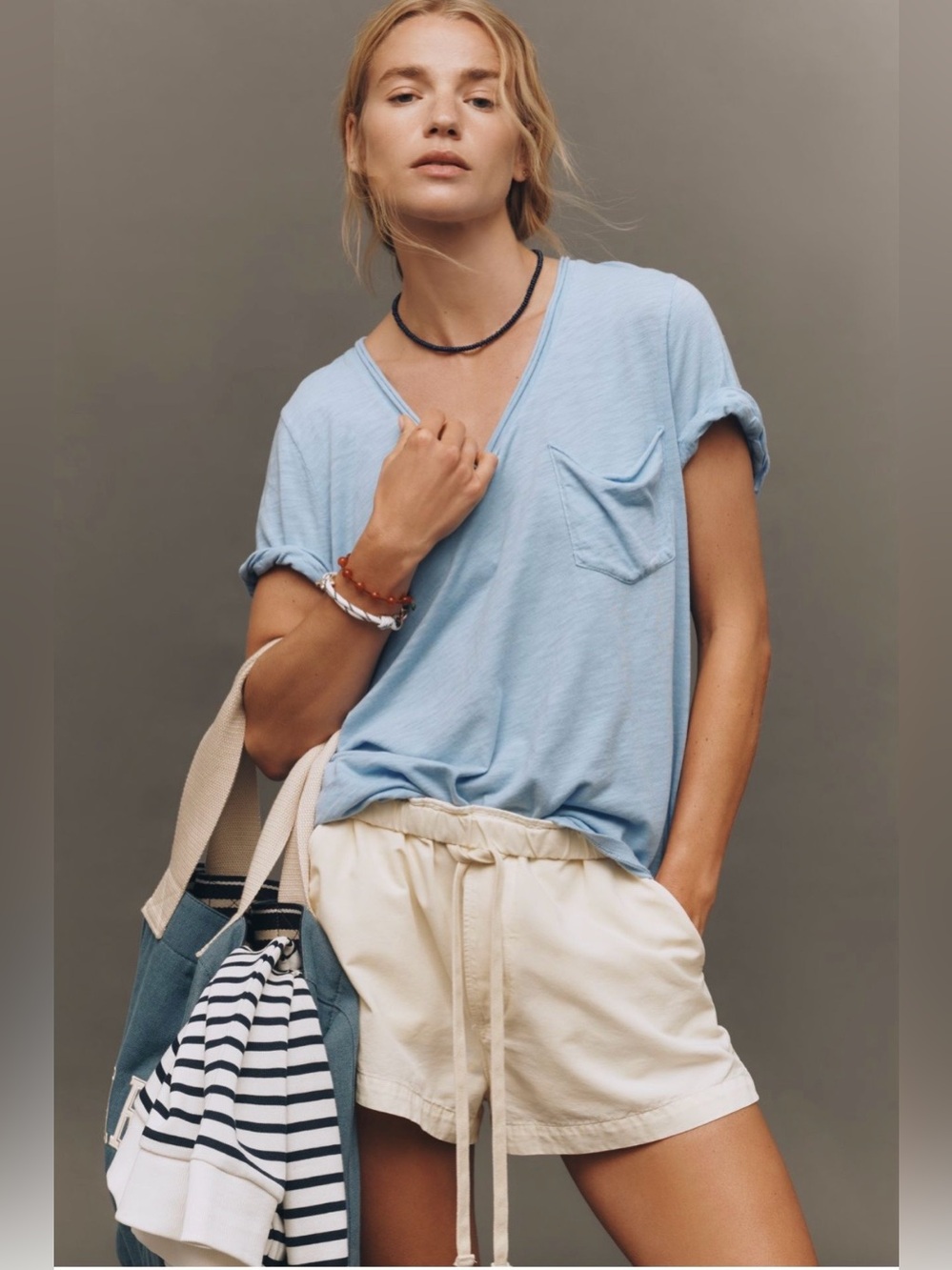🆕 NWT Anthropologie Quinn Short-Sleeve V-Neck Tee by Pilcro • sold out color!
